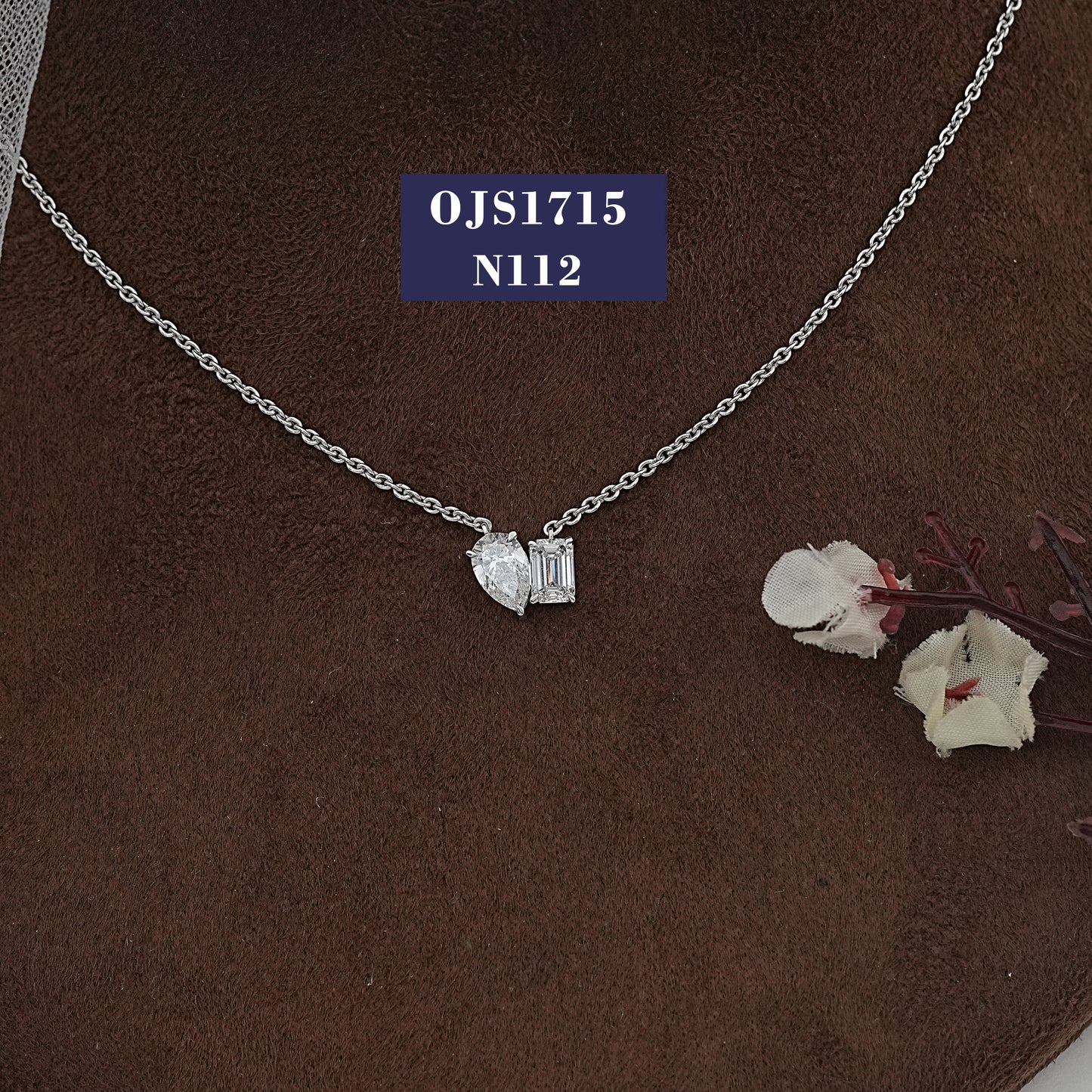 Pear & Emerald Cut Lab Diamond Two Stone Necklace