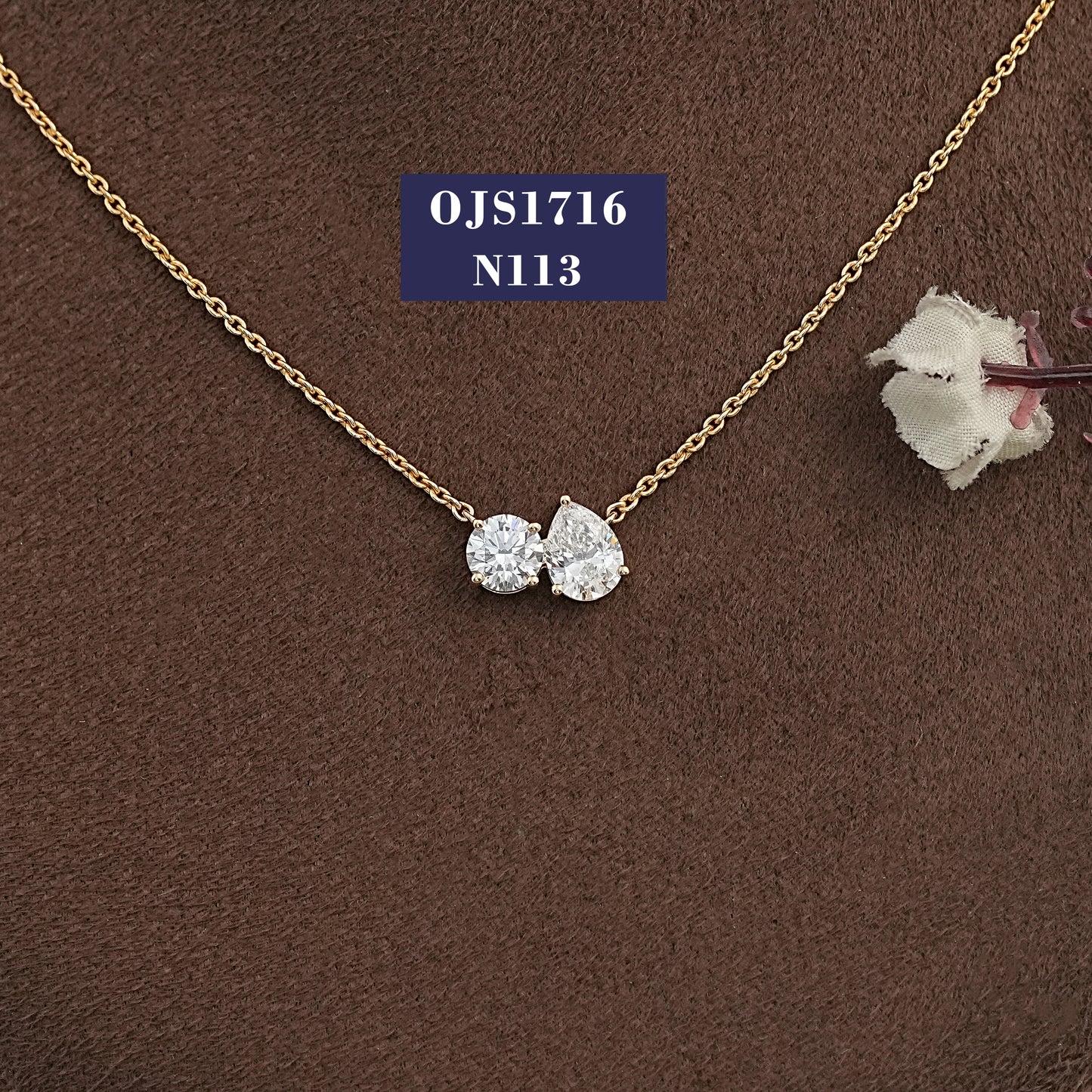 Round & Pear Cut Two Stone Diamond Necklace
