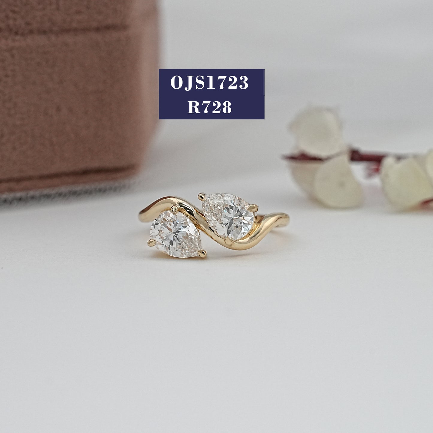 Two Stone Pear Cut Diamond Wave Ring