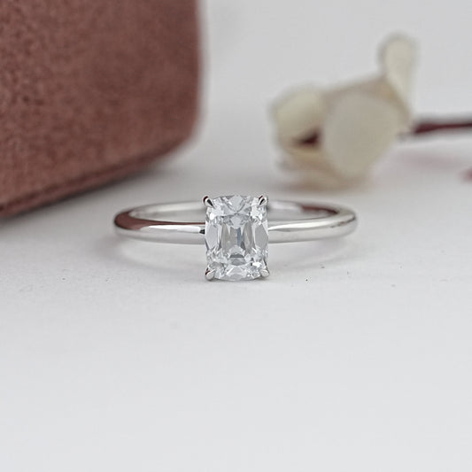 Elongated Old Mine Cushion Lab Diamond Solitaire Ring