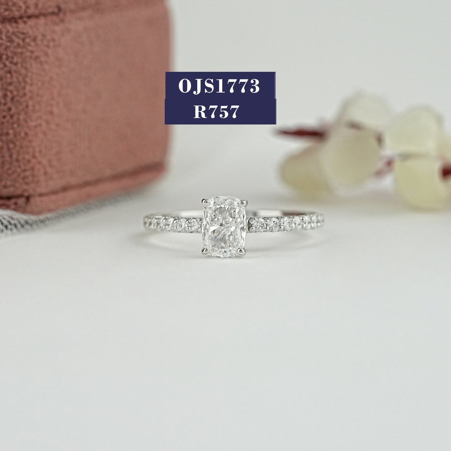 Cushion Cut Solitaire Diamond Accent Ring