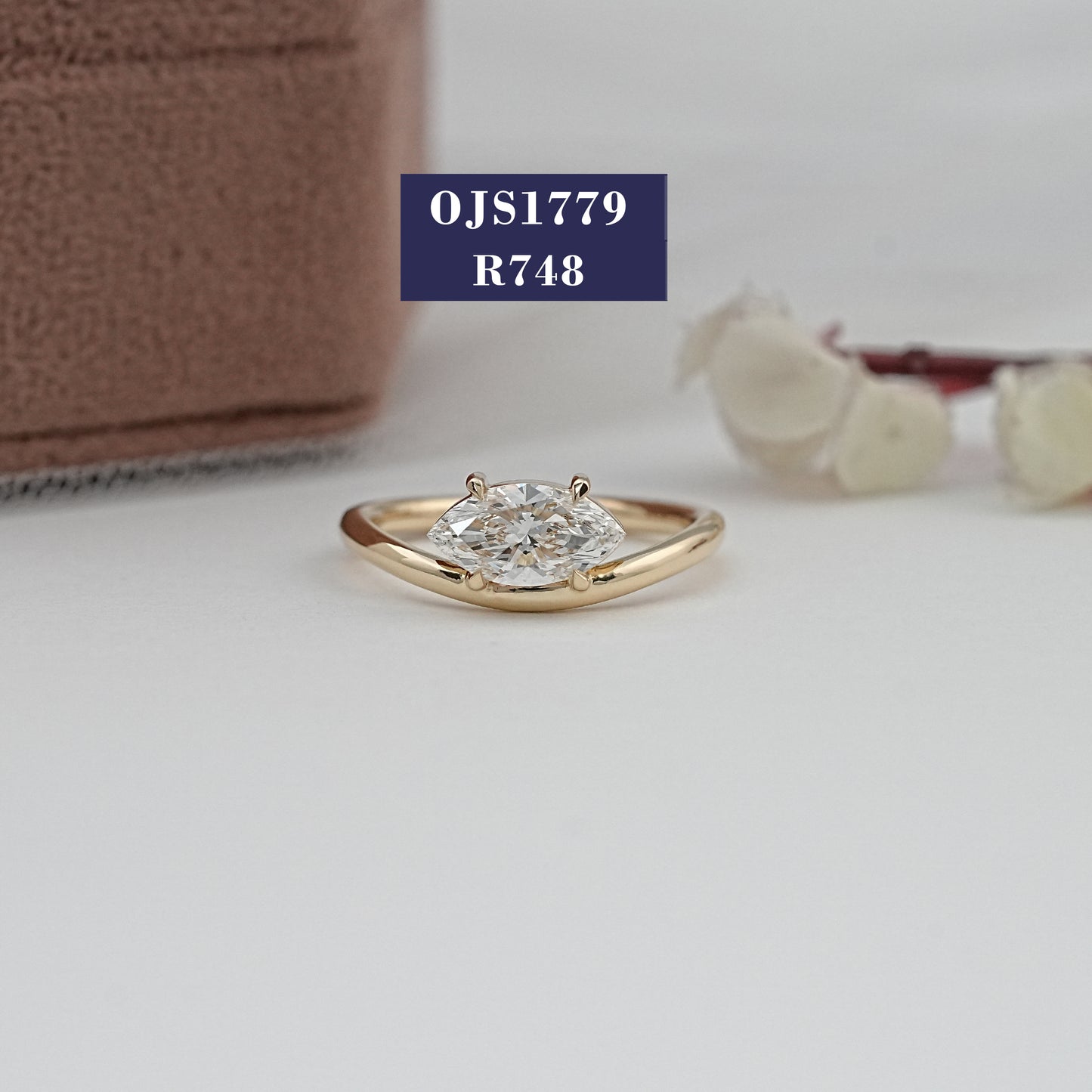 Marquise Cut Diamond Solitaire Curved Ring