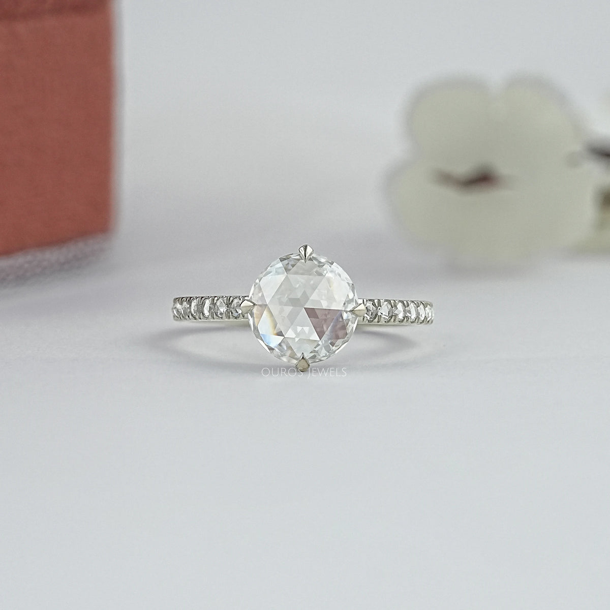 Rose Cut Round Hidden Halo Accent Ring