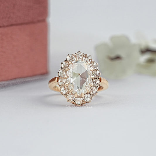 Rose Cut Oval Halo Engagement Ring
