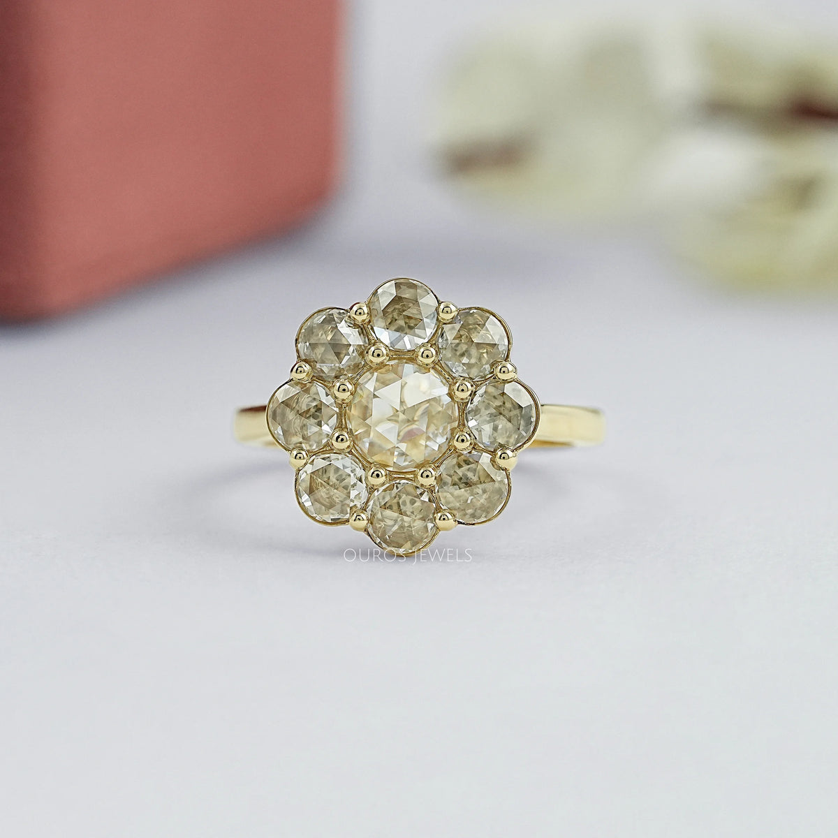 Rose Cut Round Lab Diamond Halo Ring