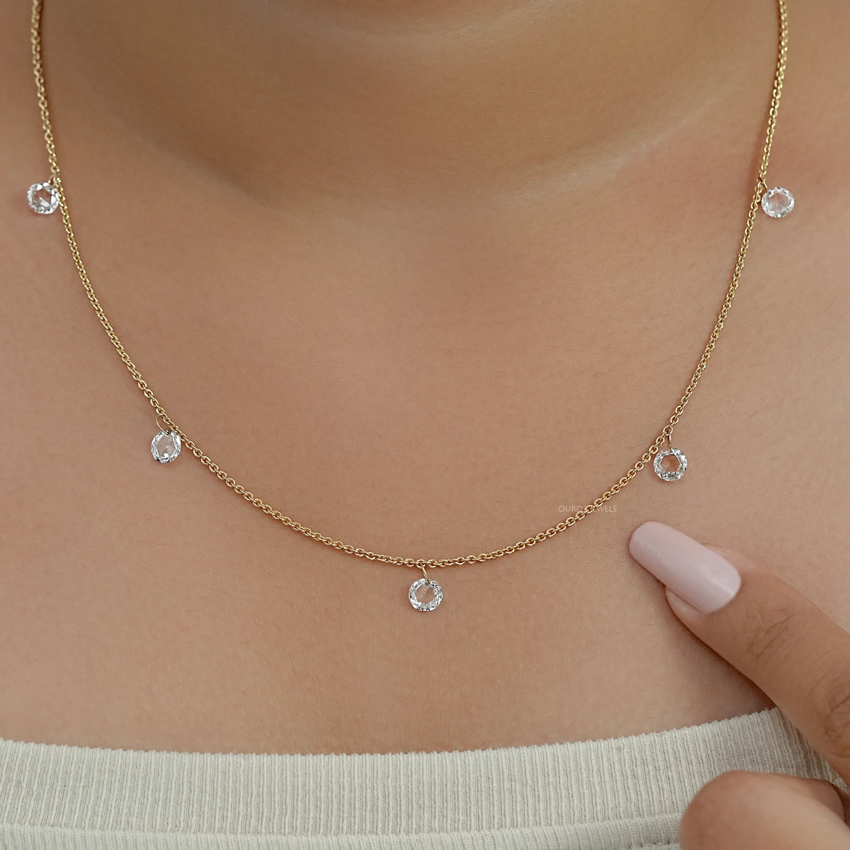 Rose Cut Round Station Style Necklace