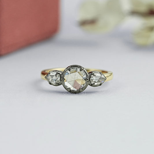 Rose Cut Round Lab Diamond Three Stone Ring