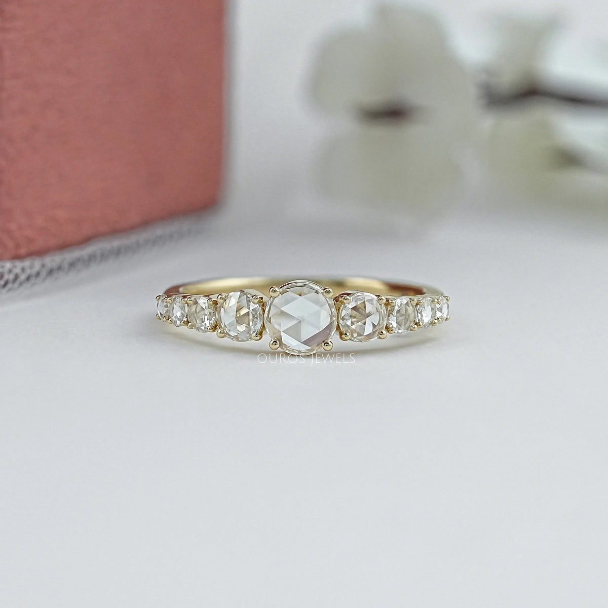 Rose Cut Round Lab Diamond Half Eternity Band