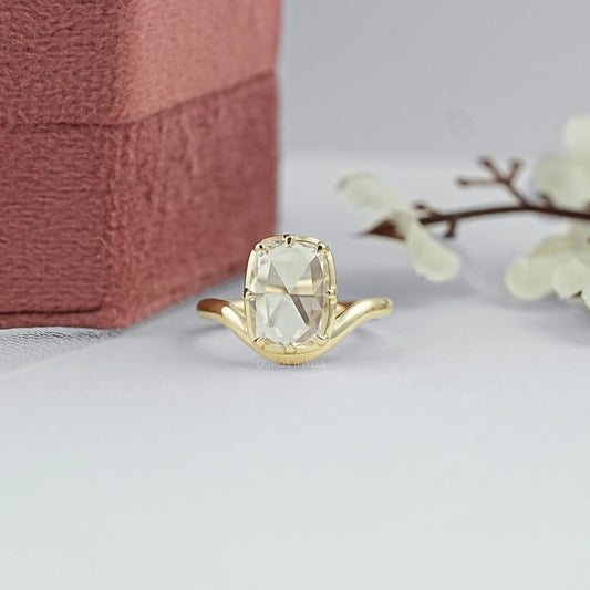 Rose Cut Elongated Cushion Curved Ring