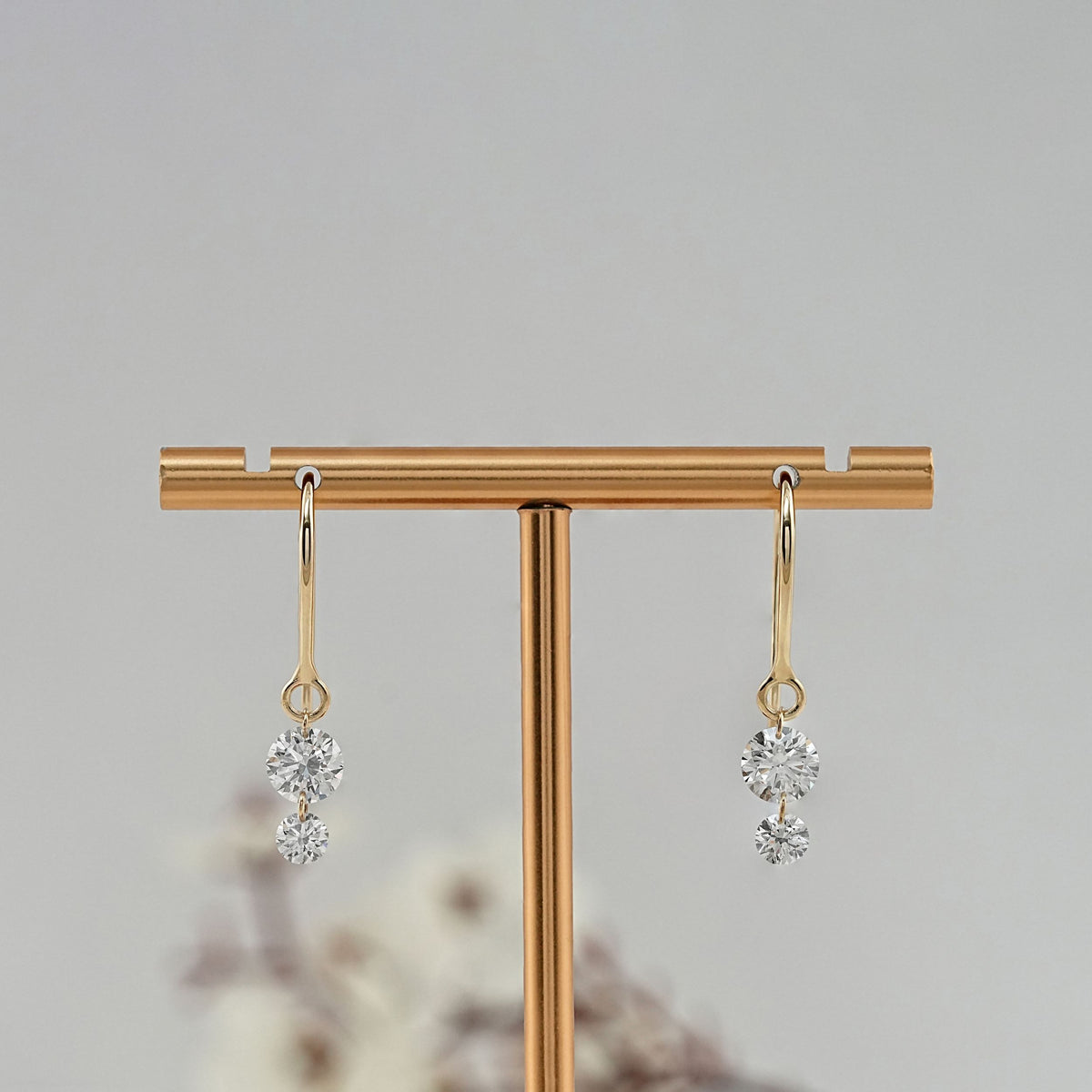 Round Diamond Fish Hook Earrings