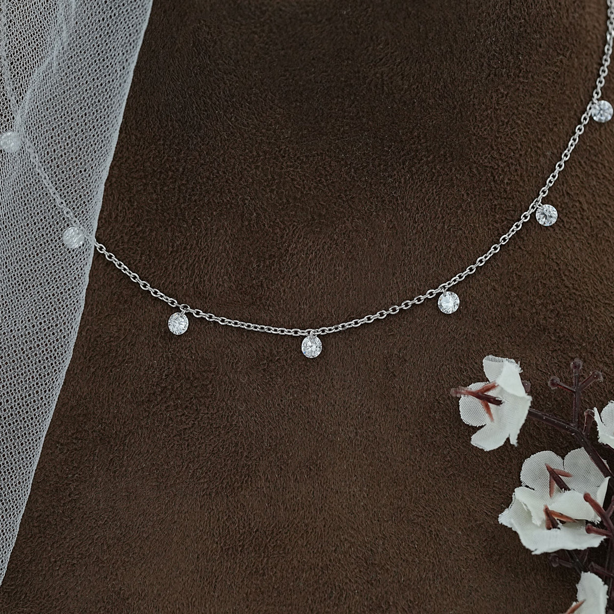 Round Lab Diamond Station Chain Necklace