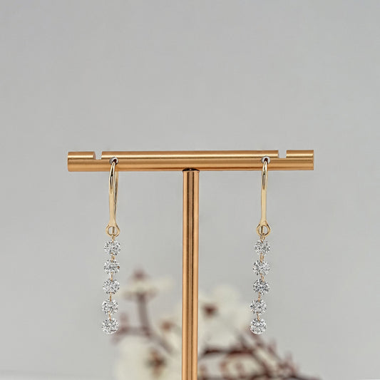 Round Diamond Fish Hook Dangle Drop Earrings