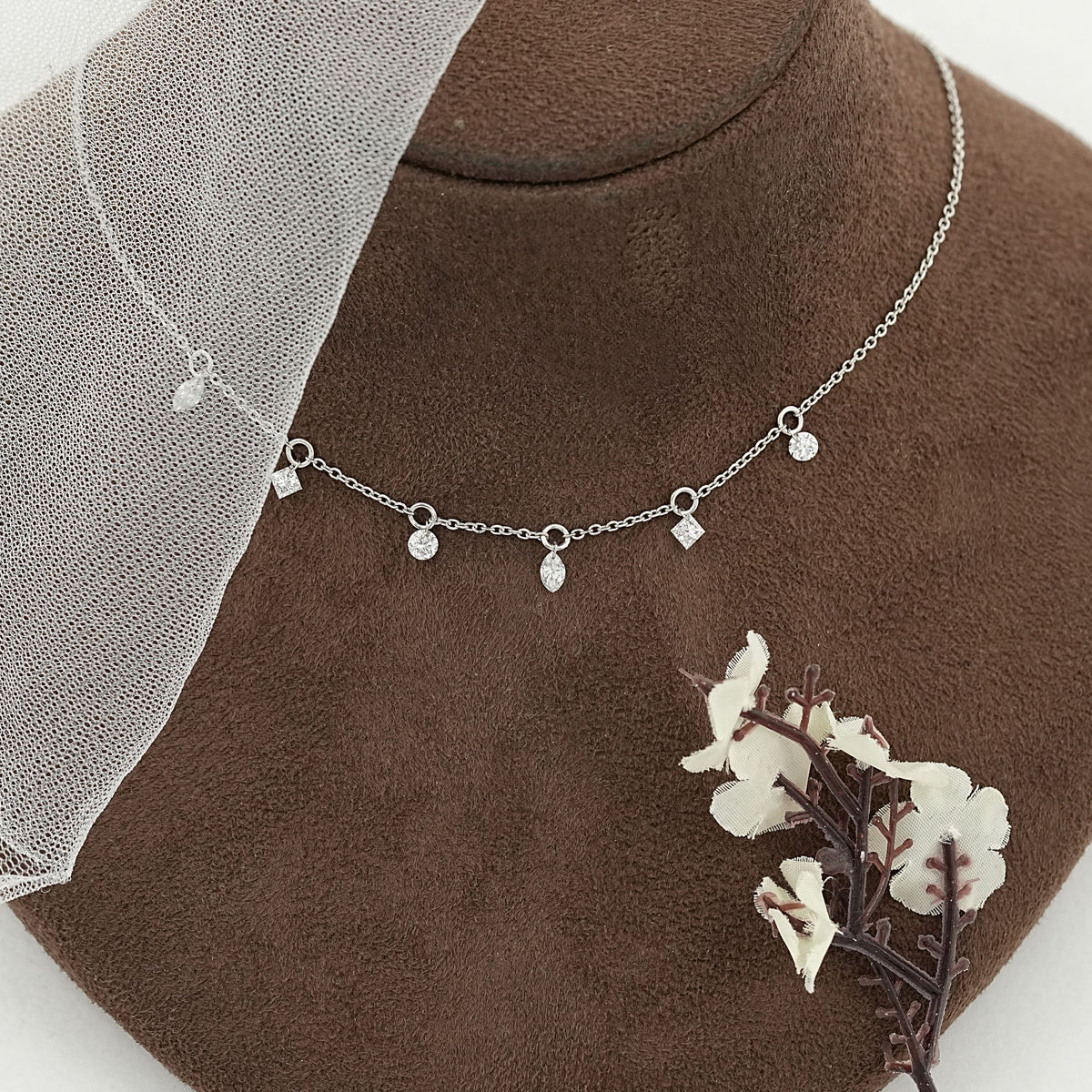 Multi Shape Diamond Station Necklace
