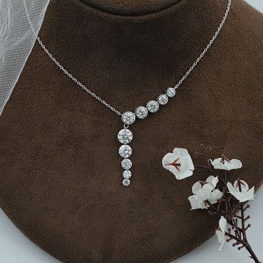 Bezel Round Cut Diamond Linear Dangle Necklace