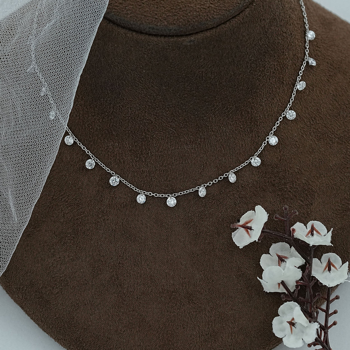 Round Cut Lab Diamond Station Necklace