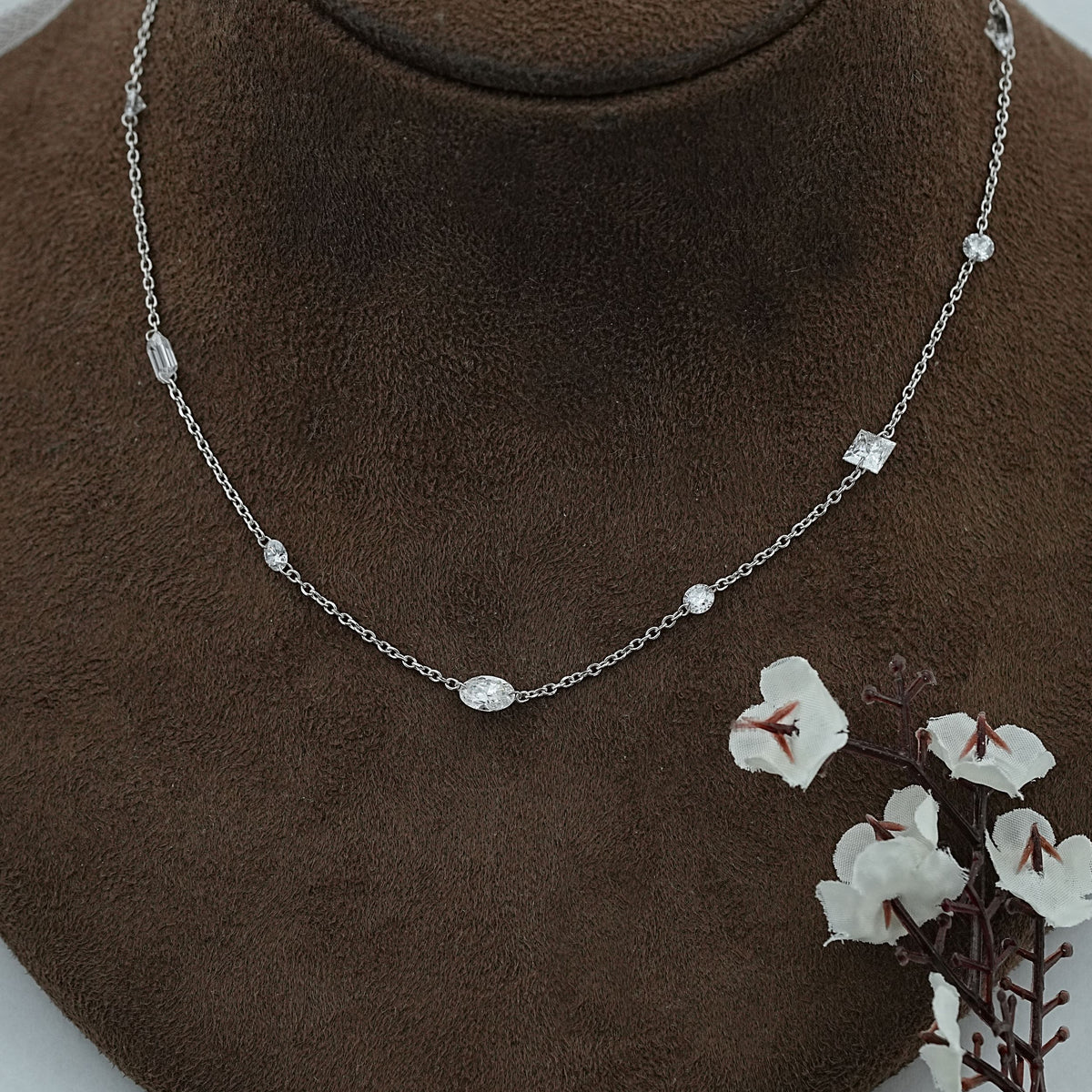 Multi Shape Diamond Station Necklace