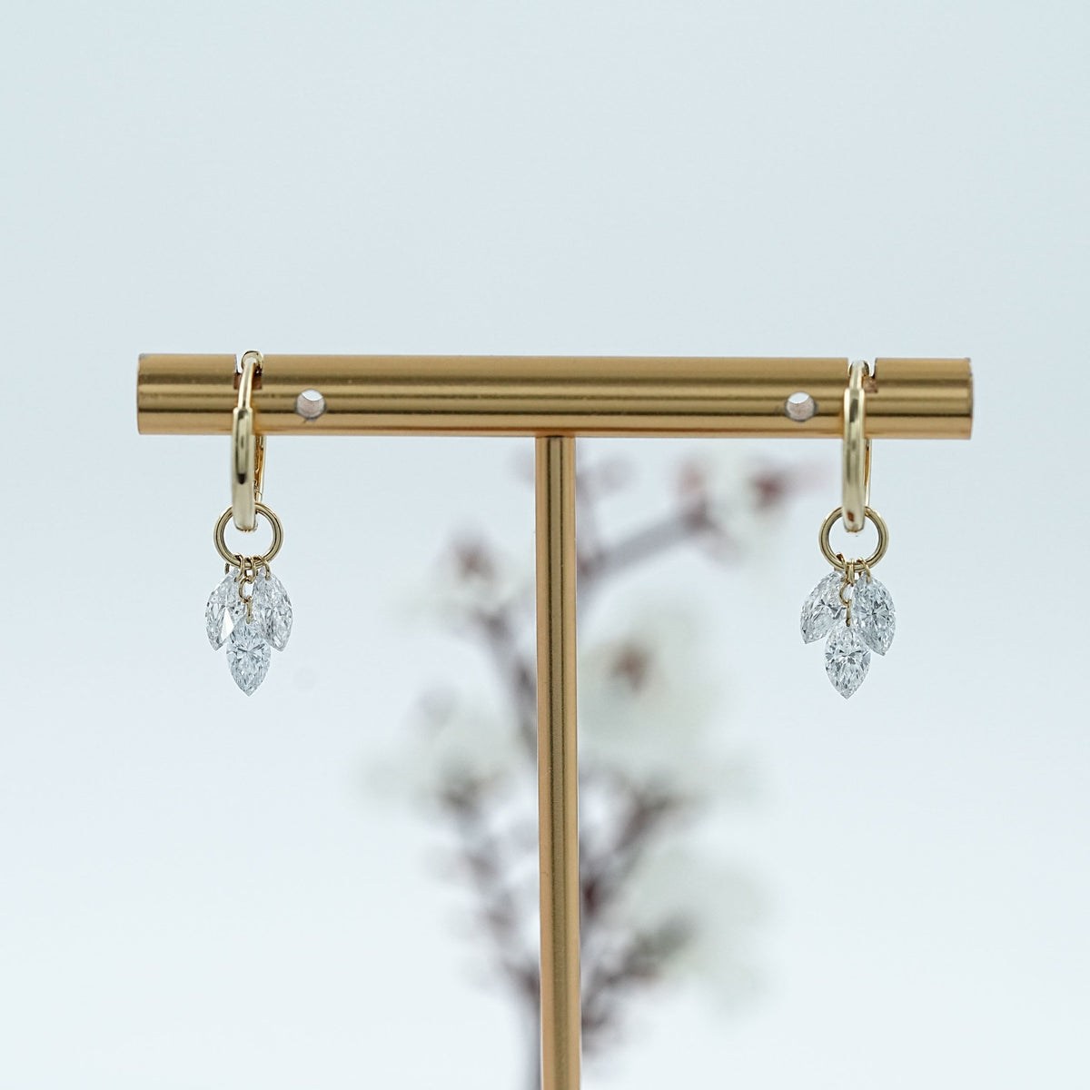 Marquise Diamond Dangle Hoop Charm Earrings