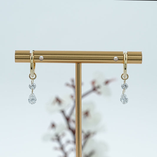 Pear And Round Diamond Charm Hoop Earrings
