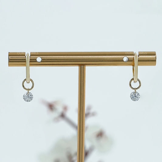 Lab Grown Round Diamond Charm Hoop Earrings