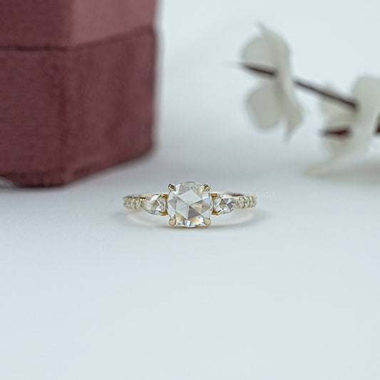 Round Rose Cut Diamond Three Stone Ring