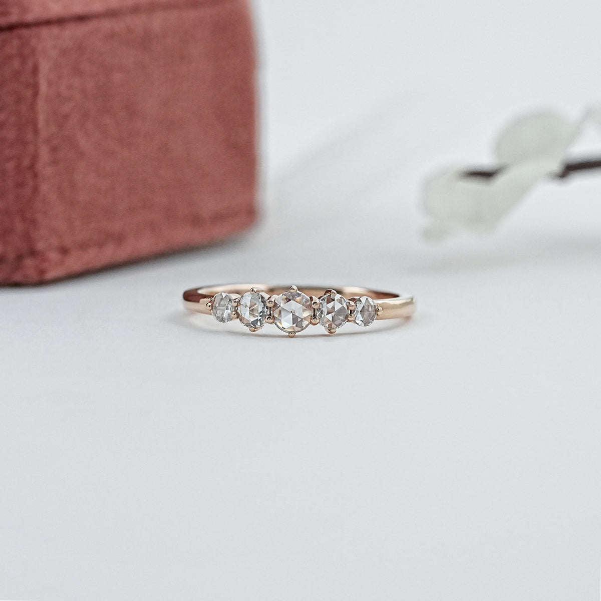 Round Rose Cut Diamond Five Stone Ring