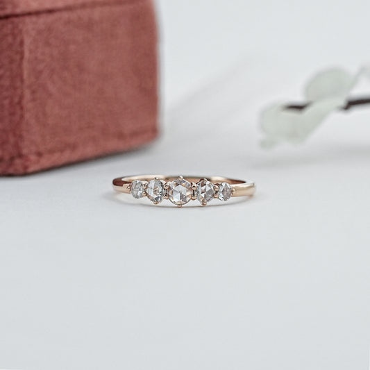Round Rose Cut Diamond Five Stone Ring