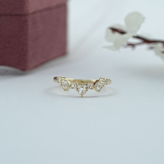Round Rose Cut Diamond Curved Wedding Band