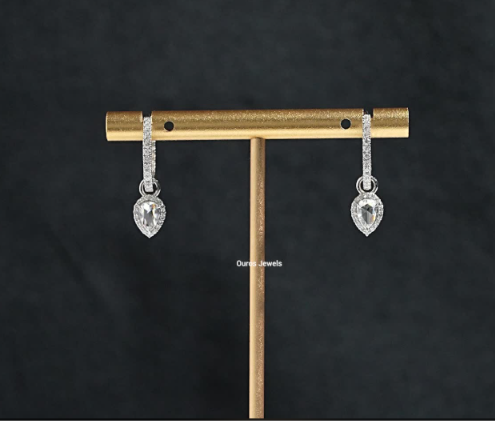 Pear Cut Rose Cut Diamond Hoop & Huggie Earrings
