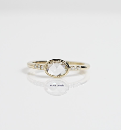 Oval Rose Cut Diamond Bezel Set Engagement Ring