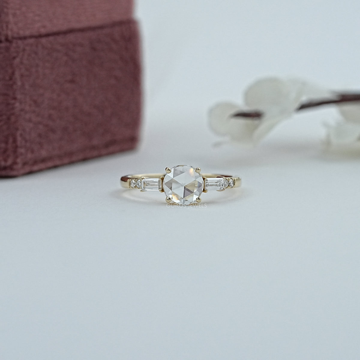 Round Rose Cut Diamond Solitaire Accent Ring