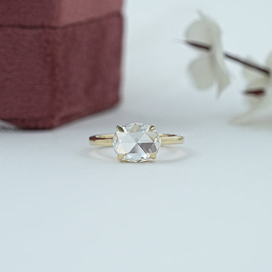 East-West Oval Rose Cut Dimond Solitaire Ring