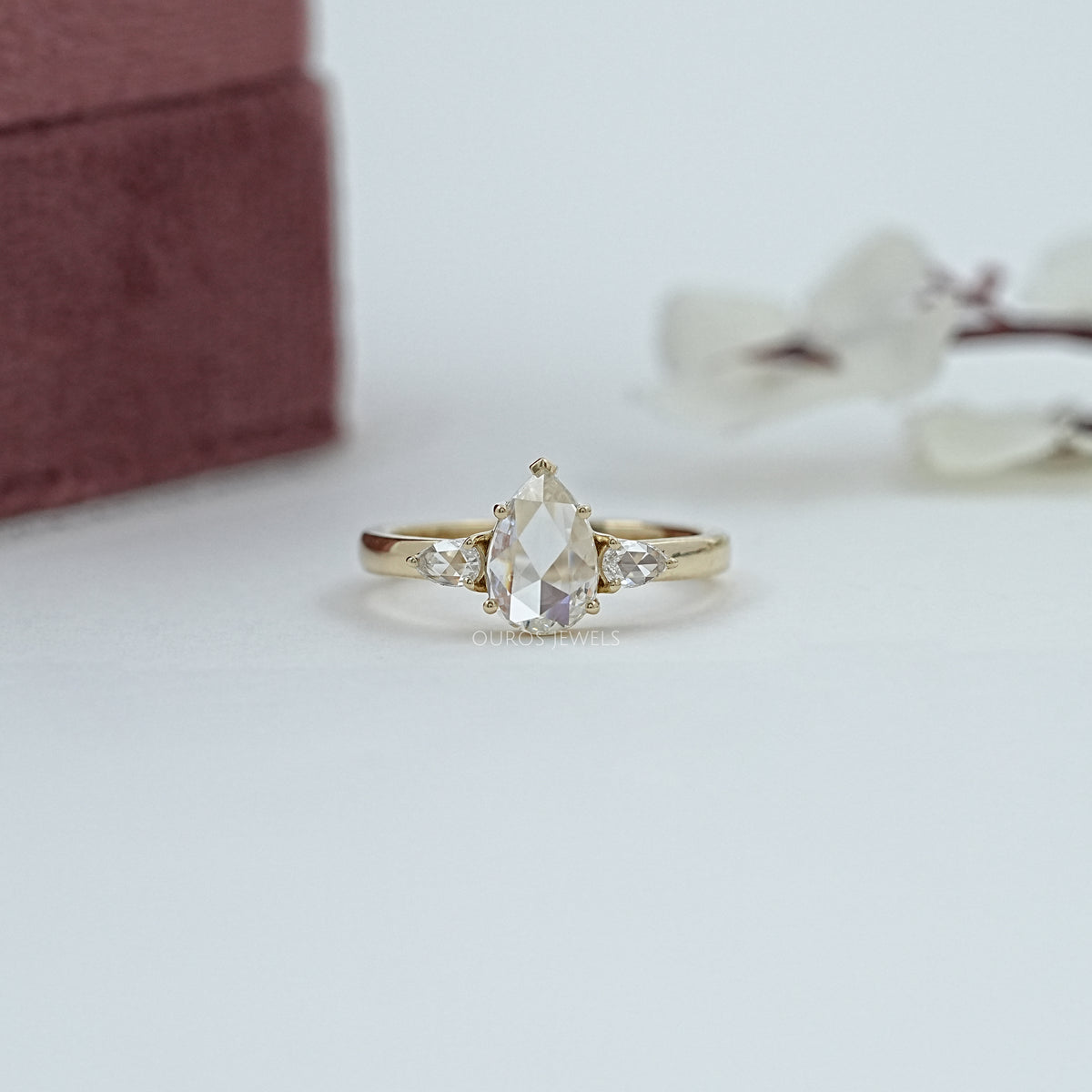 Pear Rose Cut Diamond Three Stone Ring