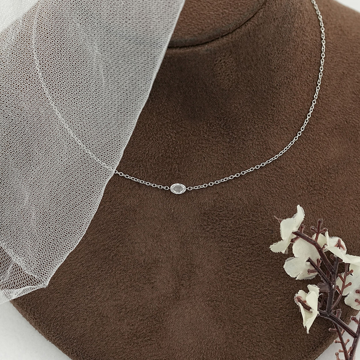 Oval Cut Diamond Solitaire Necklace