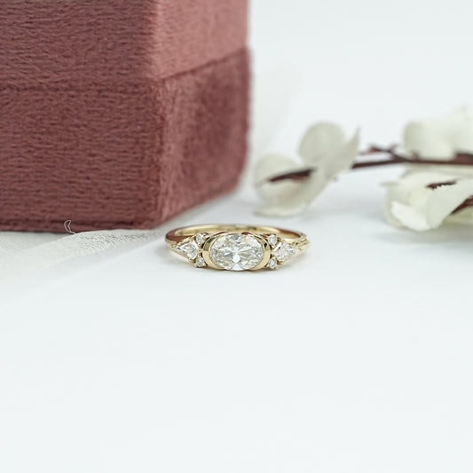 Old Mine Moval Half Bezel Set Engagement Ring