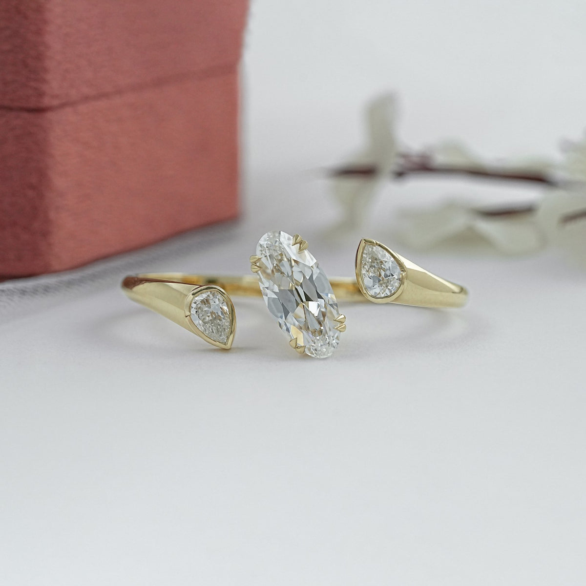 Old Mine Moval Diamond Unique Engagement Ring Set
