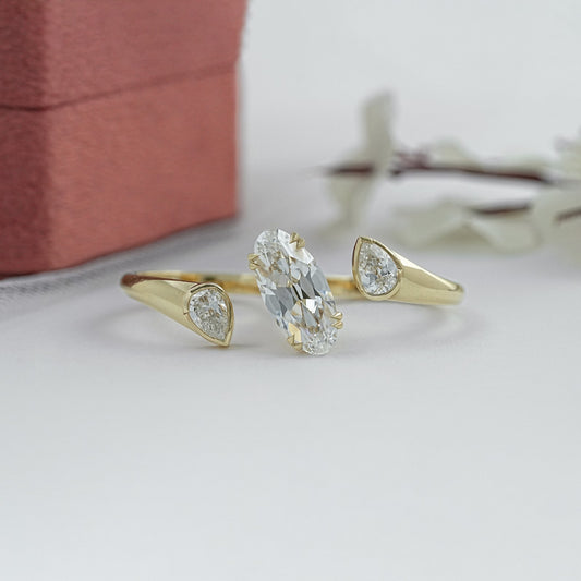 Old Mine Moval Diamond Unique Engagement Ring Set