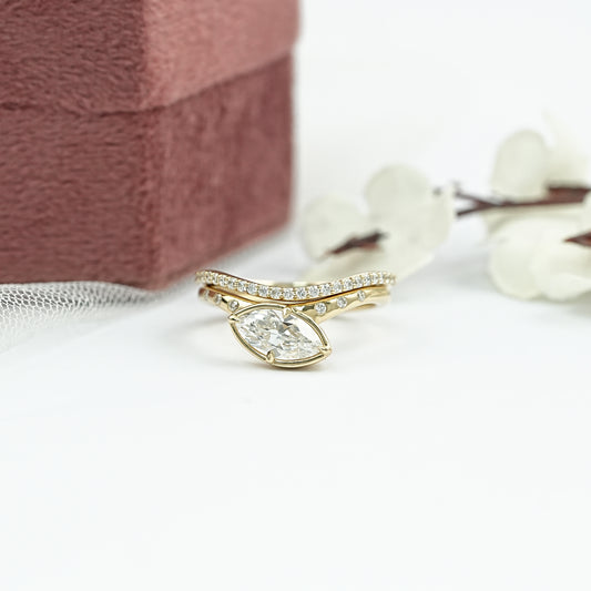 Old Mine Marquise Bezel Set Diamond Bridal Ring Set