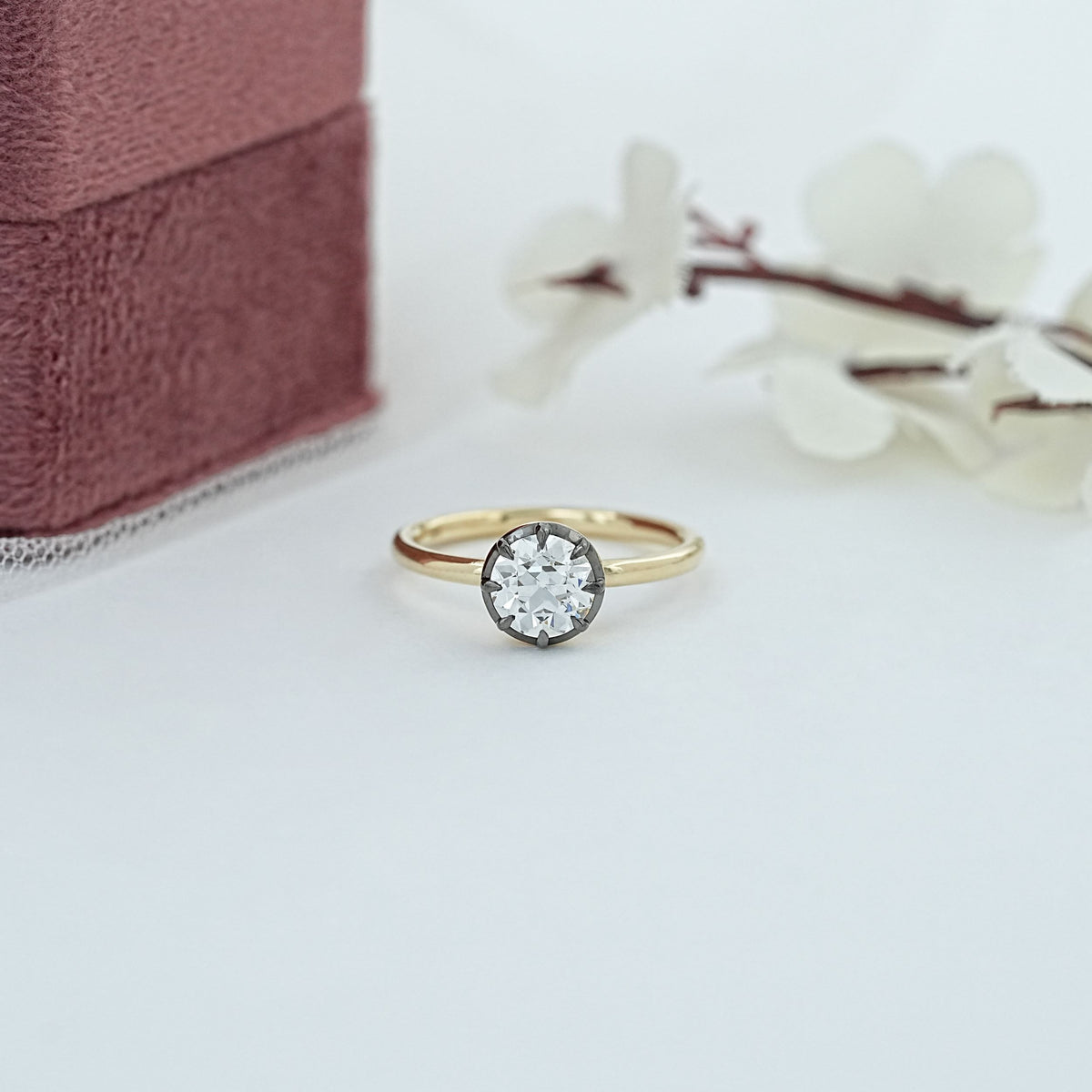 Black Coating Old European Round Diamond Ring