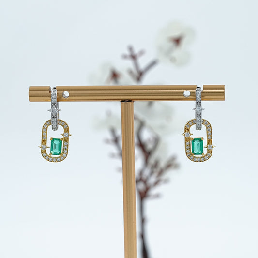 Green Emerald Gemstone InterLink Earrings