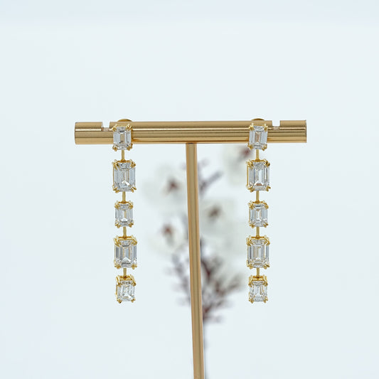 Emerald Cut Diamond Linear Drop Earrings
