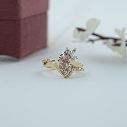 Fancy Vivid Pink Marquise Diamond Bypass Accent Ring