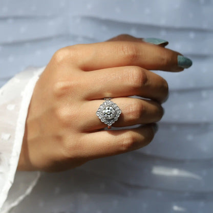 Vintage OEC Round Cut Halo Lab Diamond Engagement Ring