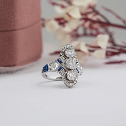 Art Deco Old European Round Cut Lab Diamond Ring