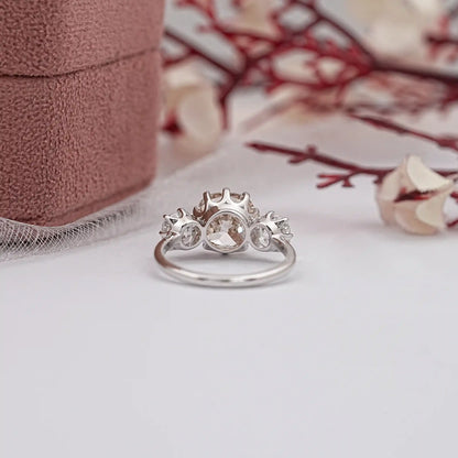 3 Stone OMC Cushion Cut Lab Diamond Ring