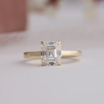Old Mine Emerald Cut Solitaire Diamond Engagement Ring