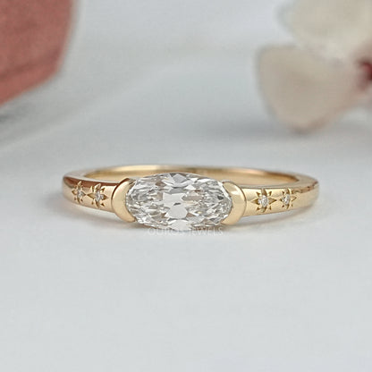 East West Old Mine Moval Cut Half Bezel Ring