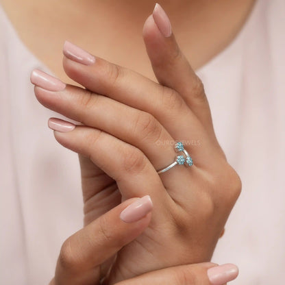 Blue Round Flower Diamond Open Cuff Ring