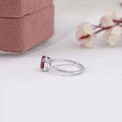 Red Ruby Oval Cut Gemstone Three Stone Ring