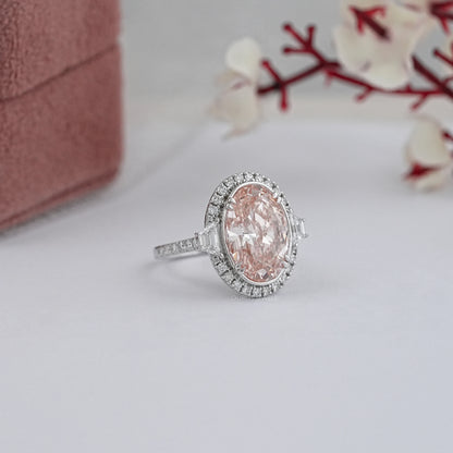 Pink  Oval Cut Halo With  Accent Diamond  Ring