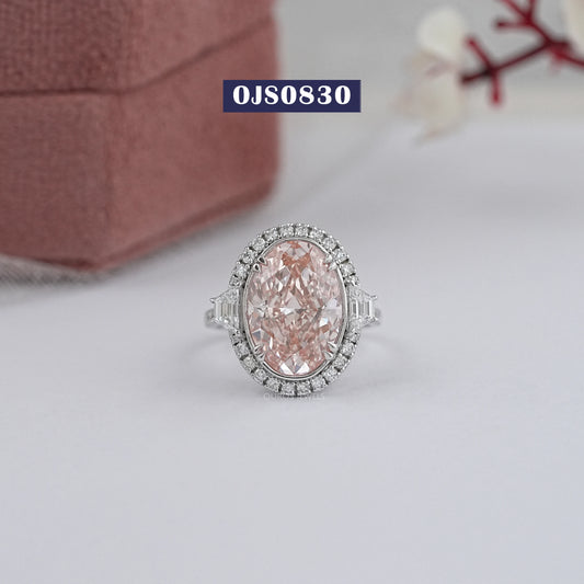 Pink  Oval Cut Halo With  Accent Diamond  Ring